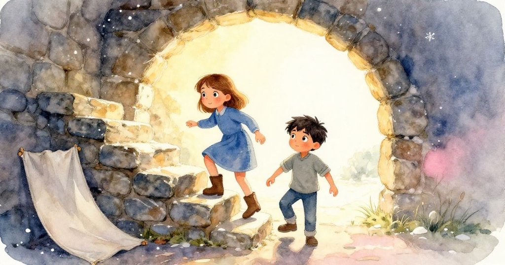 工作結束後，Mae與Zane攀上樓梯，背後畫布低垂，雪花在石板上飄散，展現希望與新起點。