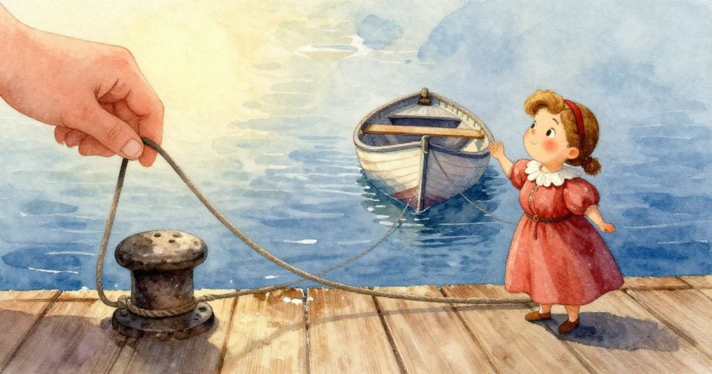 水下畫面中,繩索環隨水波輕搖,蔚藍光影交錯,反射出港口下神秘而迷人的海底風情。