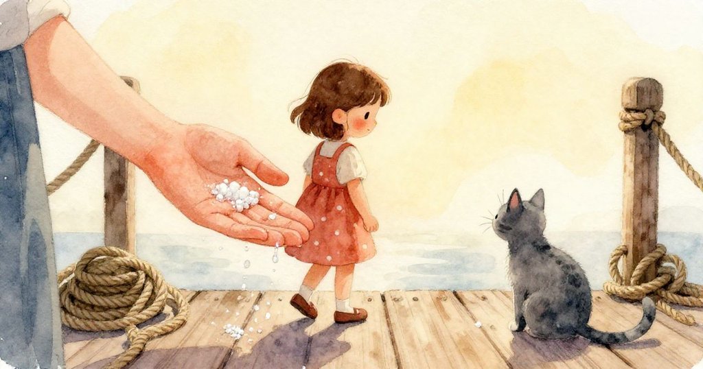 一個軟木圈飛入海水中,水面展現斑斕日光和微妙漣漪,呈現出魔幻且詩意的水中景致。