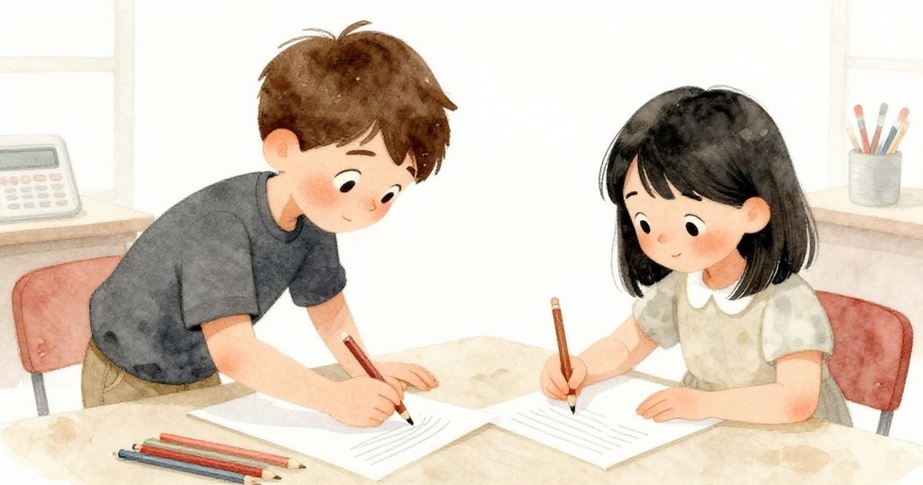 Kent 與 Pearl 緊密合作在紙上描繪聲音曲線，筆觸清晰，神情專注，室內工作台細節豐富，轉折關鍵時刻。