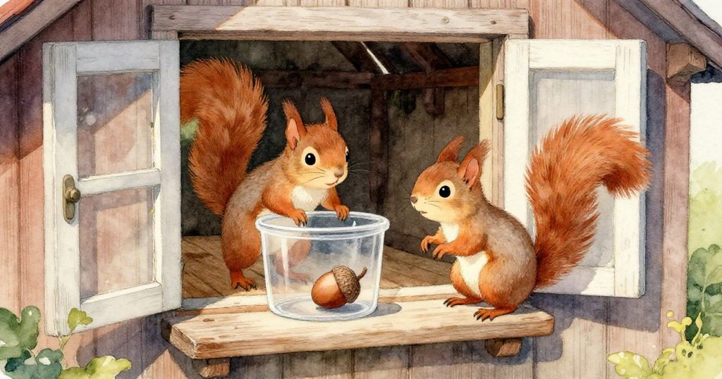 棚屋角落中，架子腿被撞搖晃著，彩泥罐子和零散物品在柔和光線中飛舞，充滿活力與溫暖氛圍。