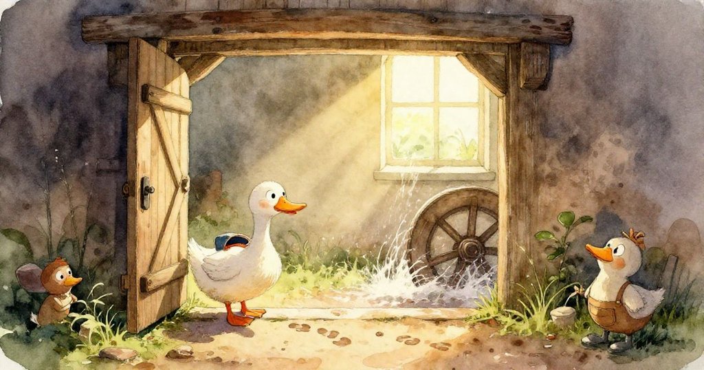 近距離聚焦於地板上的濕痕,金黃色水跡在麵粉灑落上閃閃發亮,充滿神秘意味。