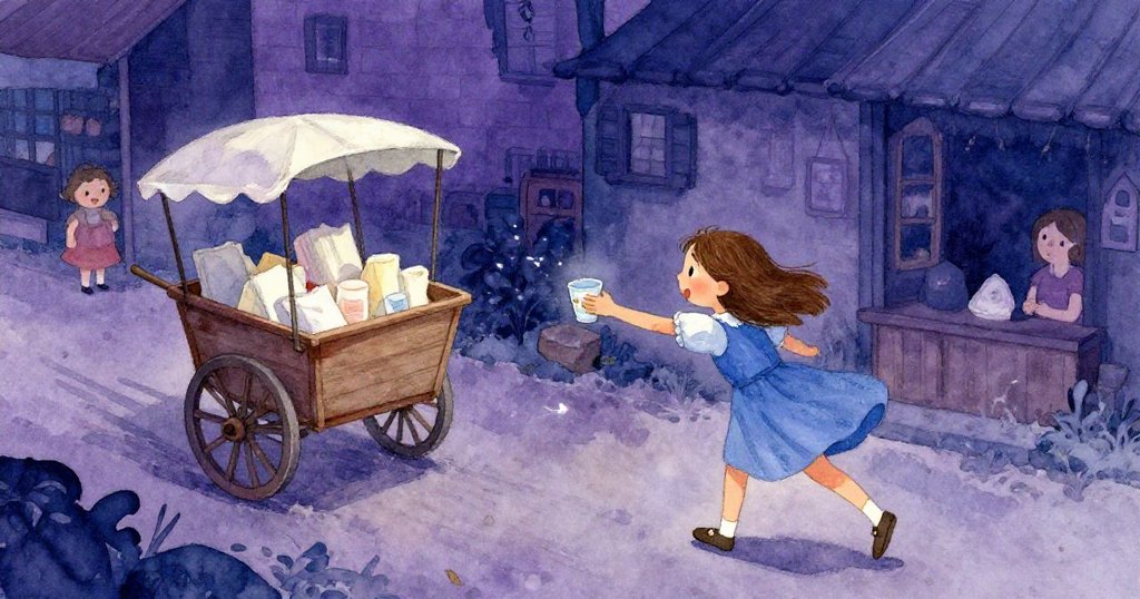 午後光影變化中,莉莉急伸手取最後一杯,身後貨車輕移顯示時光流轉與緊張氛圍。