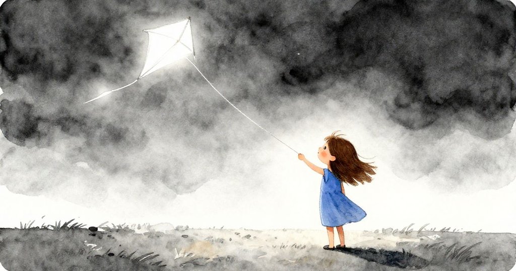 莉莉平靜面向遠方,先將救回杯子放好並擦淨雙手,隨後仰望翱翔風箏展現新希望。