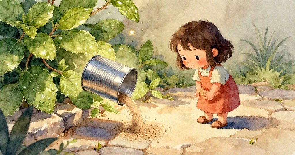 透過一隻條紋甲蟲的視角，觀察Dina創作的多層沙堆，色彩鮮明，充滿自然細節與微妙光影。