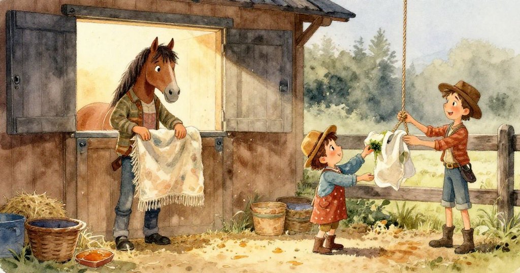 在隱蔽的馬廄角落，鐵鑿與裂瓷磚靜默訴說修繕舊事，溫暖光影映照歷史痕跡。