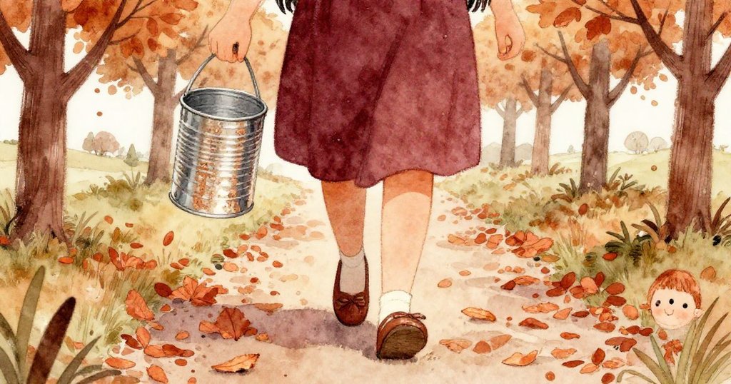 Tess走在滿佈落葉的小徑上,手持閃亮空罐,腳步輕盈,她的好奇心映入晨光之中。