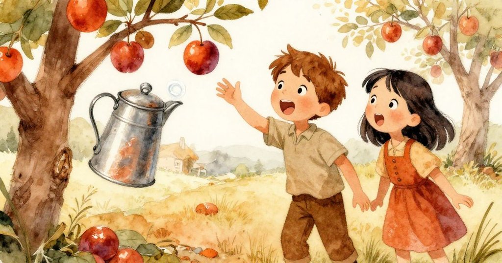 當李子擊中鐵罐發出清脆聲時,Finn與Tess驚喜交換眼神,隱約見草蟲驚跳,整個場景充滿自然歡樂氣息。