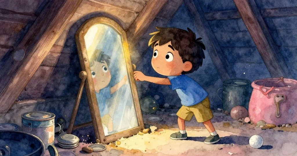 克魯斯低角度調整鏡子,光束照射在錫蓋和大理石上,他滿臉驚奇與好奇,場景充滿動感。