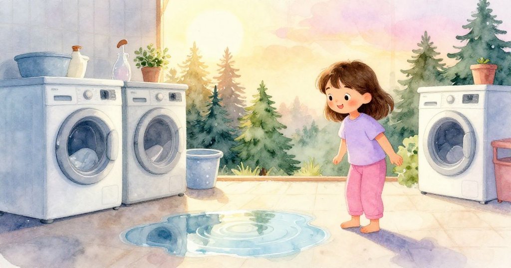 在金色夕陽中，喬伊微笑凝望反映條紋光影的水漬，室內彌漫柔和餘韻，帶來溫暖結局感。