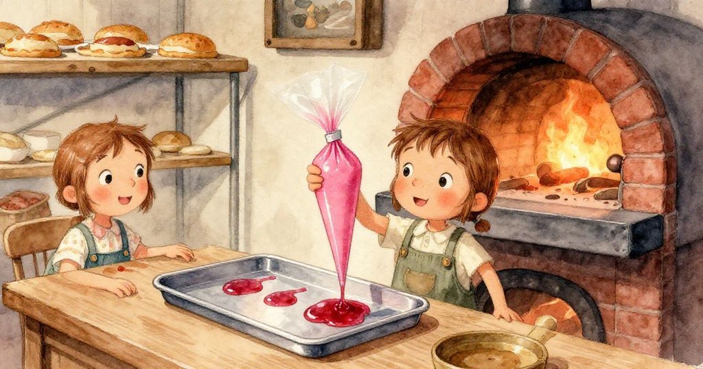 Hazel小心擠壓裱花袋，溫暖紫粉糖霜在平凡餅乾上勾勒出精緻旋渦，細膩而動人。