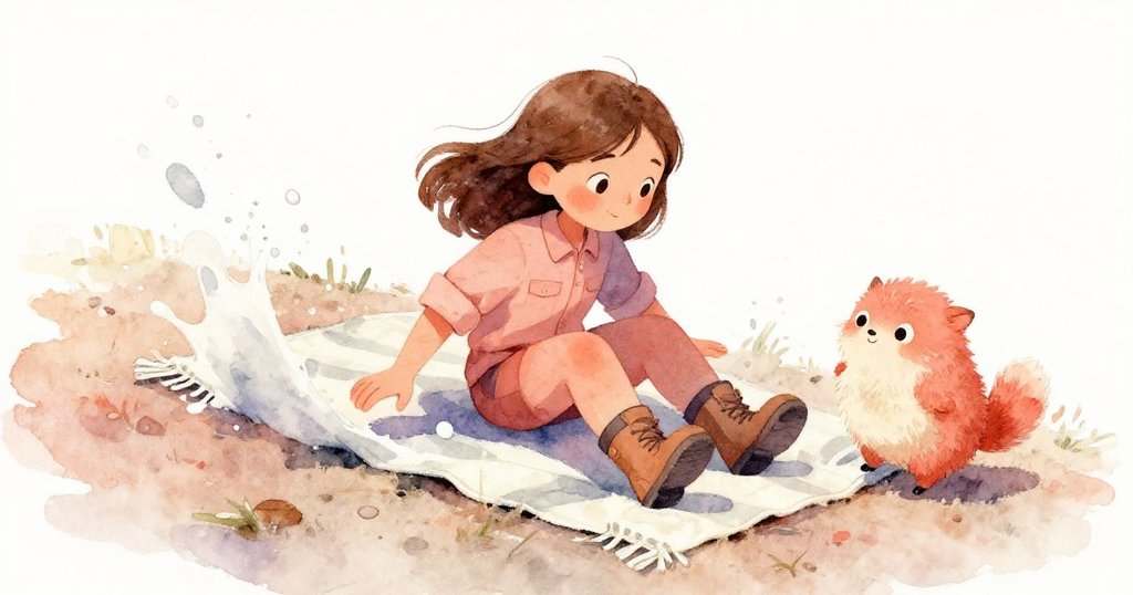 克拉和菲立克在瓷磚上協同使勁滑動輕盈毛毯，肩膀輕輕碰撞，水花四濺，充滿活力與歡樂。