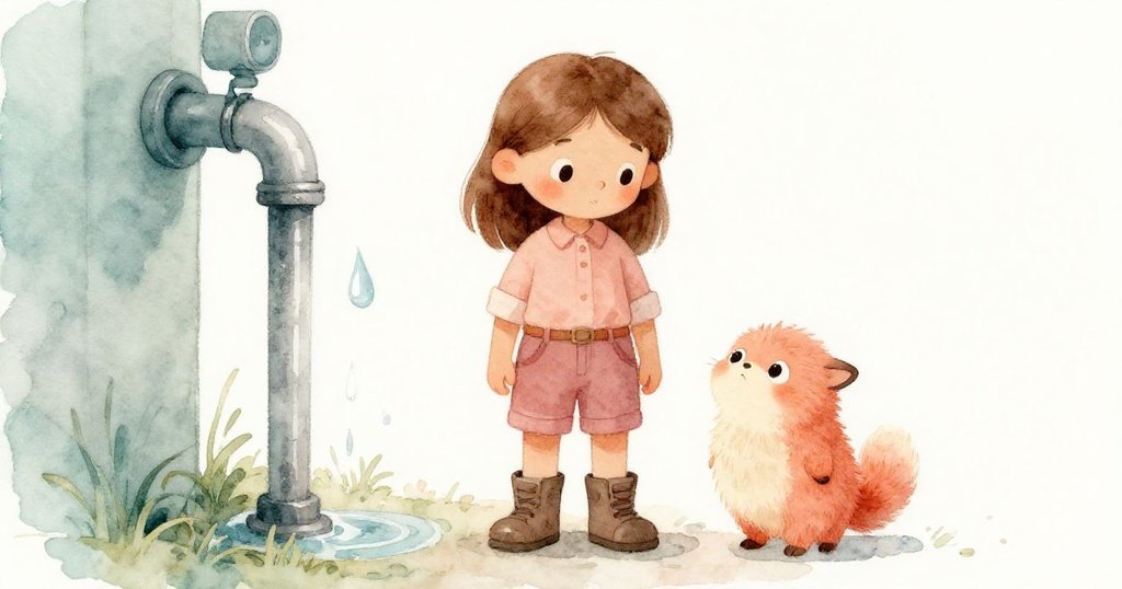 克拉與菲立克在瓷磚邊靜立，柔和笑容中注視著向下滾落的銀亮水滴，象徵努力後的溫暖團聚與落幕。