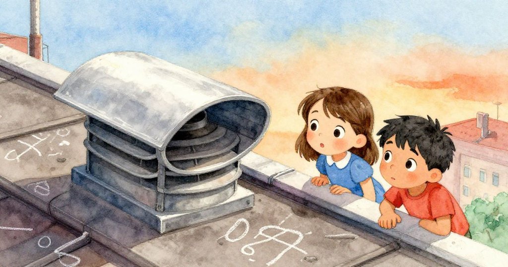 Ella與Owen在屋頂隱秘角落仔細觀察轉動銅色罩,探究散落物件與淡痕記錄中的秘密。