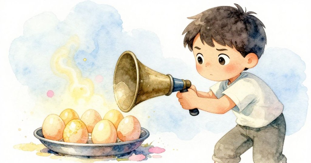칼이 벨로우스를 작동하며 고무 링이 부풀어 오르는 긴장감 넘치는 순간을 역동적인 기울임 각도로 표현한 장면