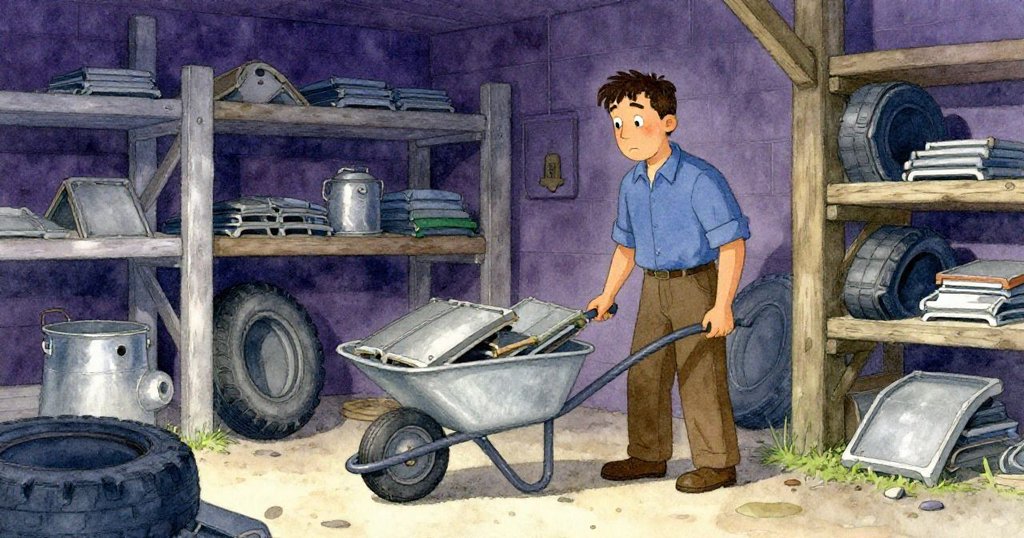 凱恩終於穩住搖晃的手推車，用備用瓦片楔住輪胎，臉上露出鬆一口氣的微笑，亂象恢復寧靜。