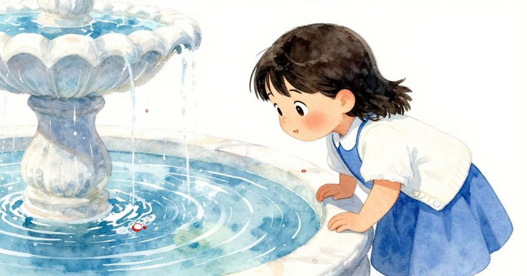 蘇琪俯身觀察濺起彩虹的水面倒影,眼神專注並期待著尋找消逝的蠟印。