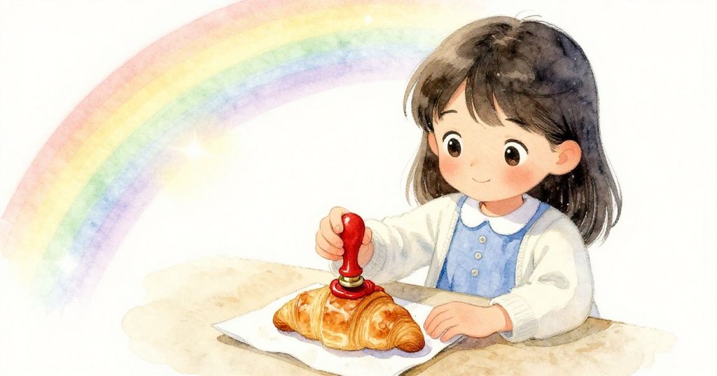 在柔和晨光中,蘇琪終於接住閃光蠟印,滿心寧靜與勝利,將其放在旁邊的羊角麵包旁。