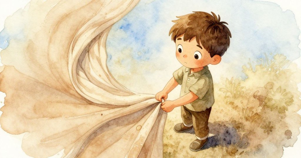 높은 각도에서 본 웨이드는 페인트 벽면에 리본을 비틀어 걸며, 집중한 표정과 섬세한 움직임이 돋보이는 따뜻한 아침 무대다.