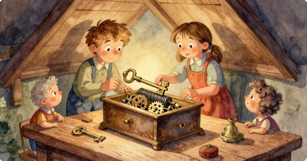 雪 globe玻璃中映出水中城堡與旋轉小輪，破碎鑽頭屑隨光散落，Grant注視中透露驚奇與夢幻情懷。