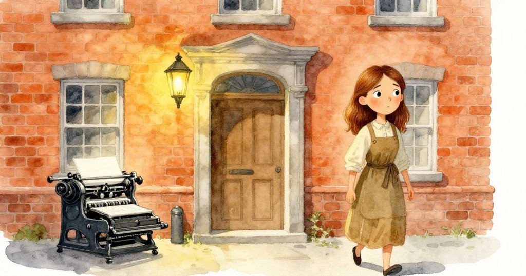 Flora 在溫暖陽光下走向陳舊印刷廠，建築老舊卻散發魅力，燈籠微光映照她堅定的步伐，現場氣氛溫馨。