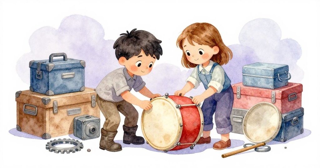 Owen和Vera協力收集散落零件，互相配合動作迅速，面帶堅定笑容，共同解決困境。