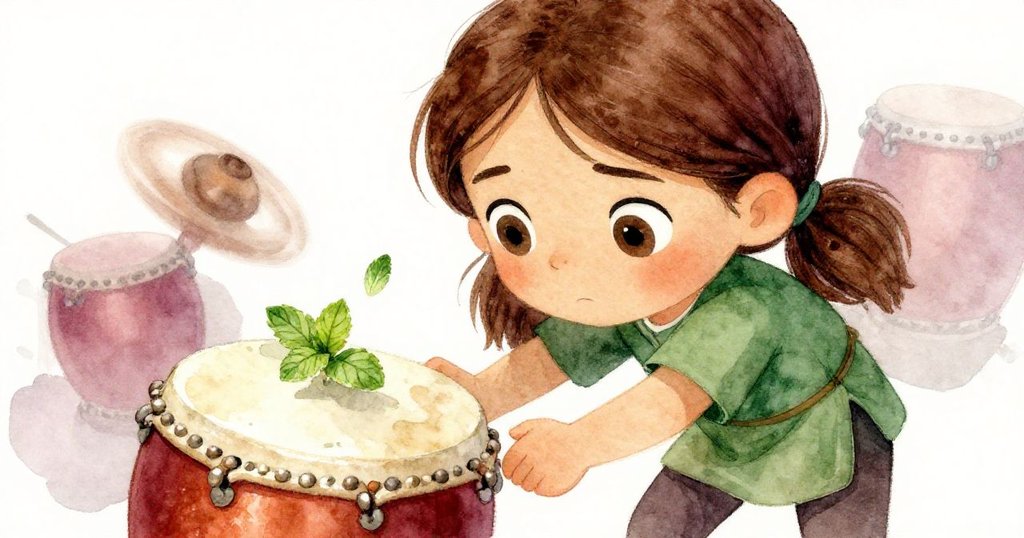 萊拉凝視著轉盤中旋轉的薄荷葉，眼神堅定專注，細緻映出機械運轉光影，展現專心工作的情境。