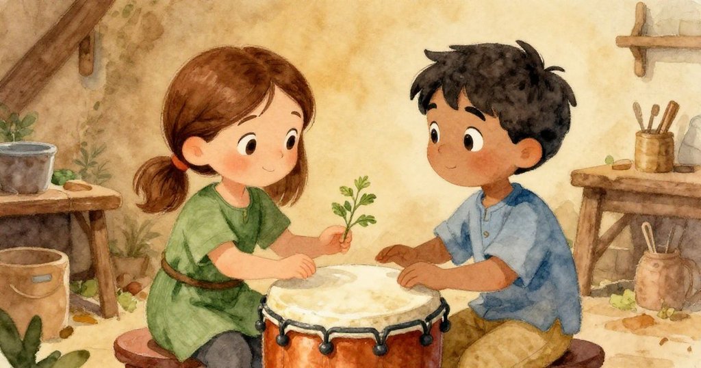 格蘭特溫柔地將草本樣品遞給萊拉，兩人目光溫柔，轉盤平穩轉動，氛圍充滿信任與和諧。