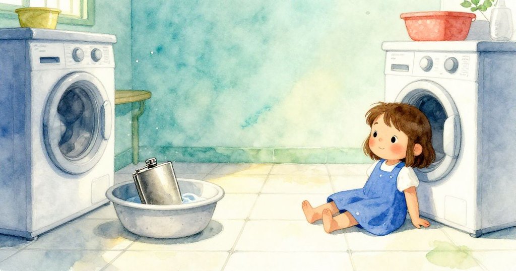 Tara疲憊卻滿足地注視著水槽中緩轉的凹痕燈壺，濕潤瓷磚與柔和光線共同營造出寧靜溫馨的結局。