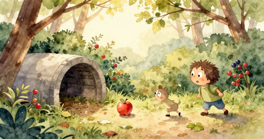 Crisp在地下鬥爭時，微光照射下水滴滲透鬆土，緊扣蘋果與根系展現堅毅求生。