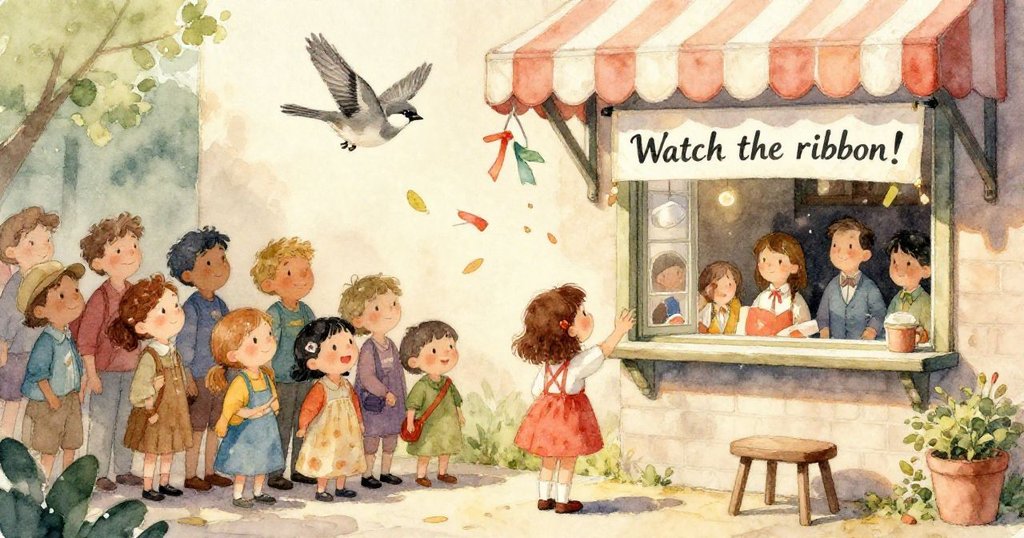 分格場景中，氣球在長椅旁嘶聲破裂並產生水漣，絲帶被風吹起在晨光映照下旋轉，呈現活力動感。