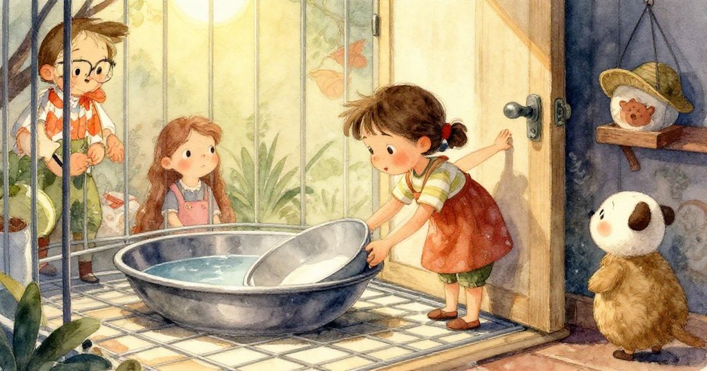 傾斜視角中，梯子倚靠在紙袋上，水汽滲透使石灰粉化為淺膏，現場細節豐富，充滿動感