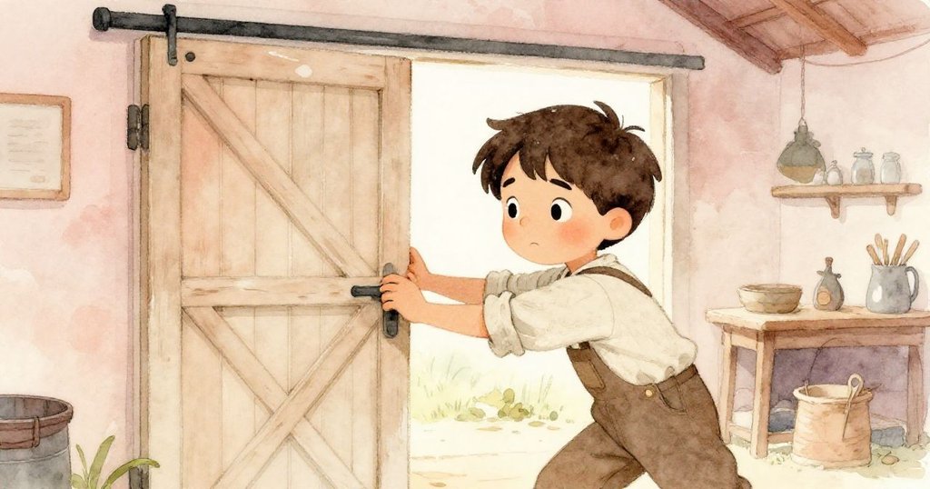 多里安在晨光中推開農舍車間的老木門,晨光灑在粗糙木板上,他滿懷期待和堅定踏入工作空間。