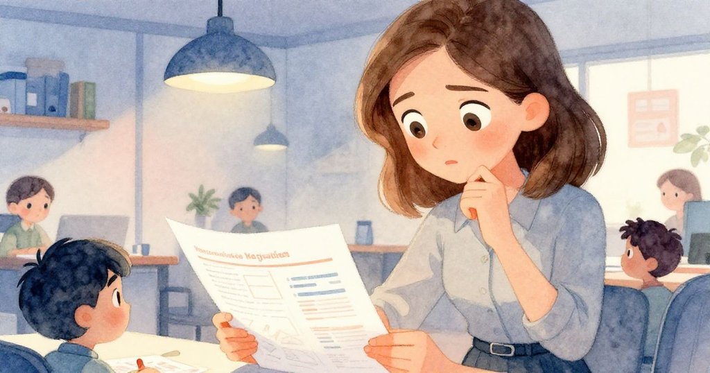 Vera專注凝視印刷文件,眼中流露解決問題的決心與細膩情感,柔和光影中呈現出堅毅神情。