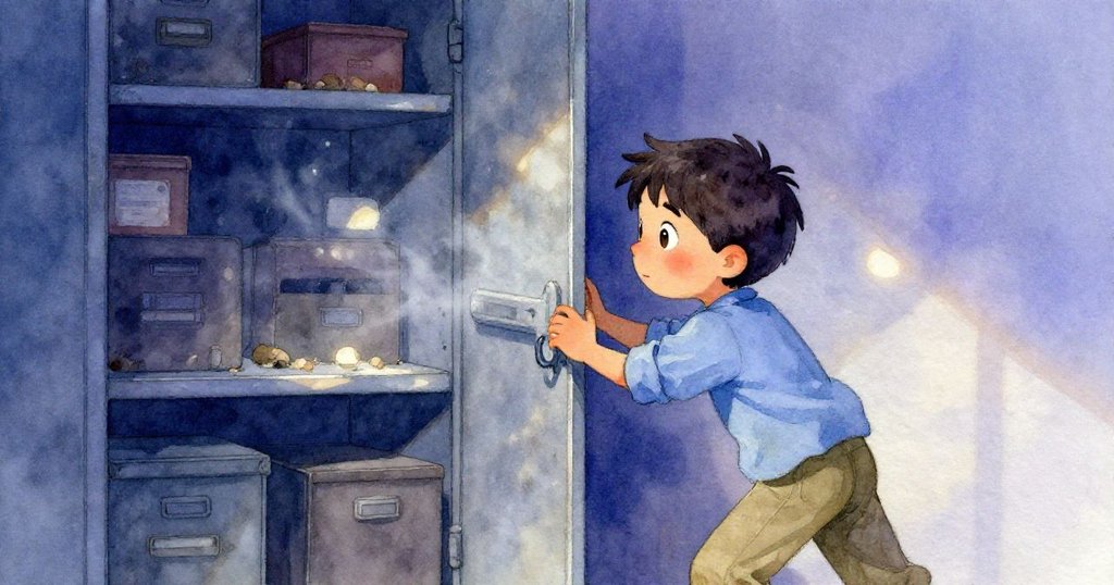 Forrest 輕推舊儲藏室門,半開的門後透出神秘光影,內心充滿懷疑又驚奇,現實與幻想交織在一刻。