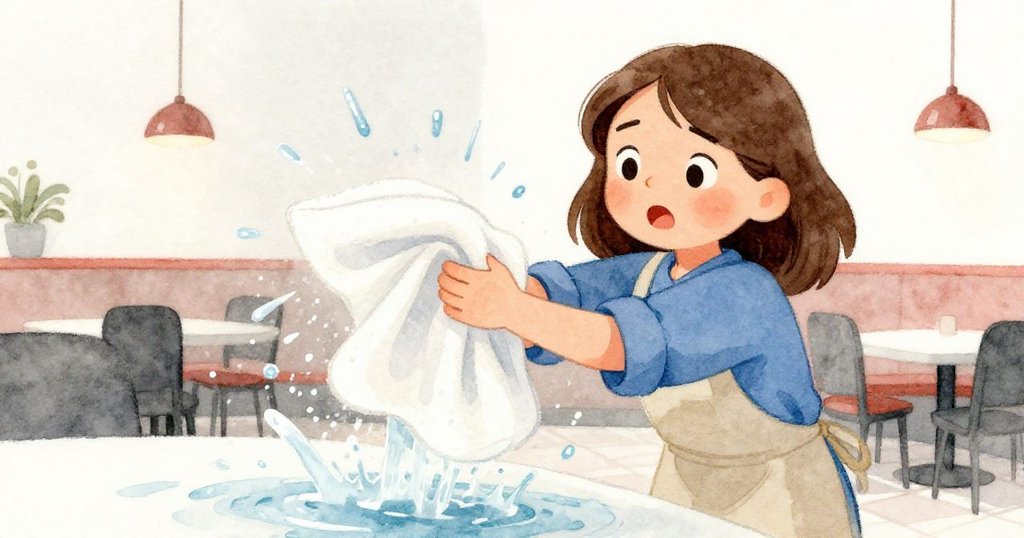 露莎果斷拋下毛巾，用雙臂穩定攔截急流，臉上透露出堅定與緊迫感，瞬間危機凝固。