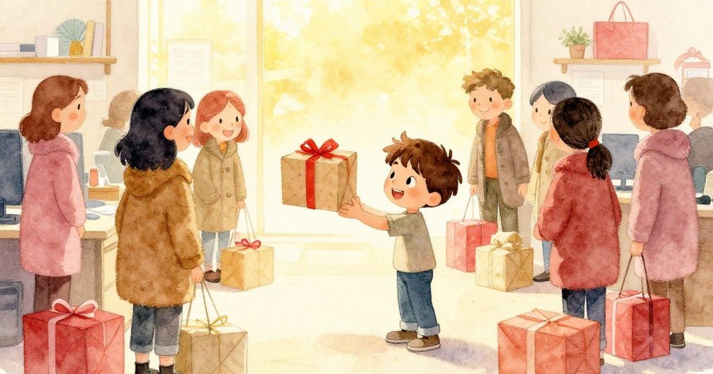 排隊人群中大笑聲瀰漫,克魯斯與顧客交換眼神,和暖情緒中展現團體聯結,故事進入喜悅。