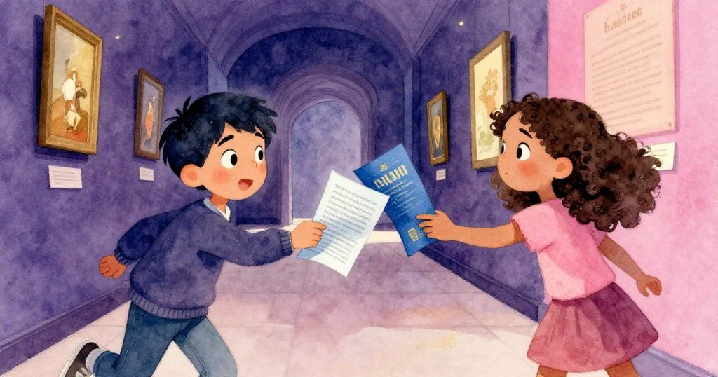 Theo 與 Rosa 合作捕捉從桌上飄落的藍色手冊，兩人交換手中的手冊，展現團隊精神與柔和光影效果，情節圓滿結束。