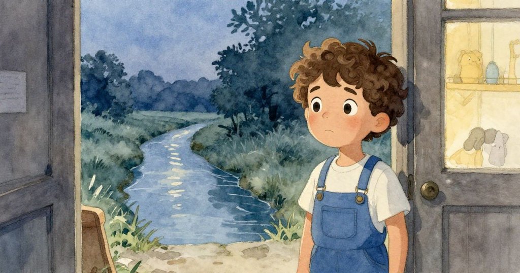 Quinn站在工作室門邊沉思，窗外傳來遠處回響，水流沿隱秘溝渠悄然流動，平靜結束忙亂一天。