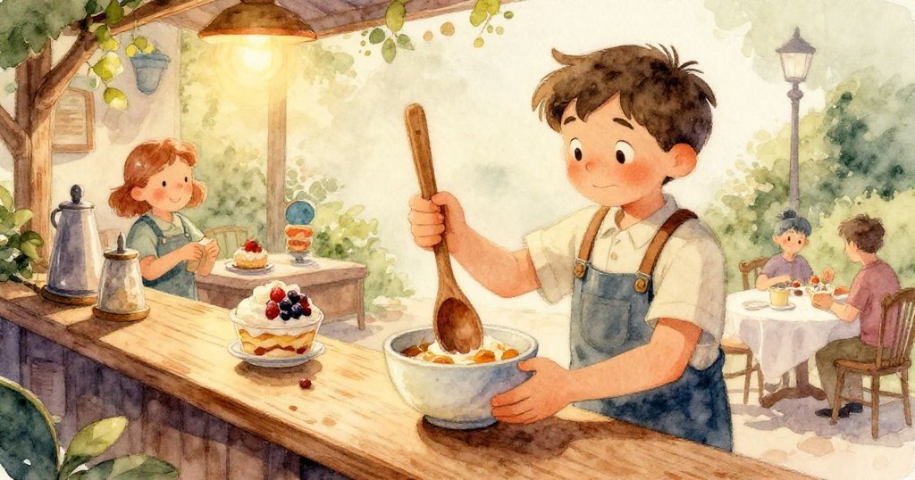 深紅醬汁劃過蒼白塔皮及垂掛羅勒上閃亮滴露,細小螞蟻依序爬行,展開故事發展細節。