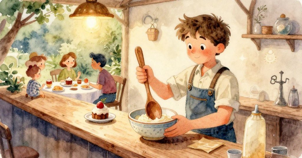 吧台全景中茶壺冒出細緻蒸氣,微小螞蟻逐漸散去,畫面寧靜,故事最終進入安詳結局。