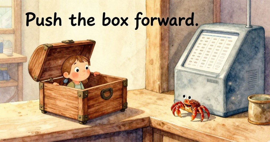 從上方俯瞰櫃台,木箱、信封、氣泡墊與繪有綠潟湖的地圖整齊呈現,細節豐富展現現代櫃台忙碌奇幻情境。