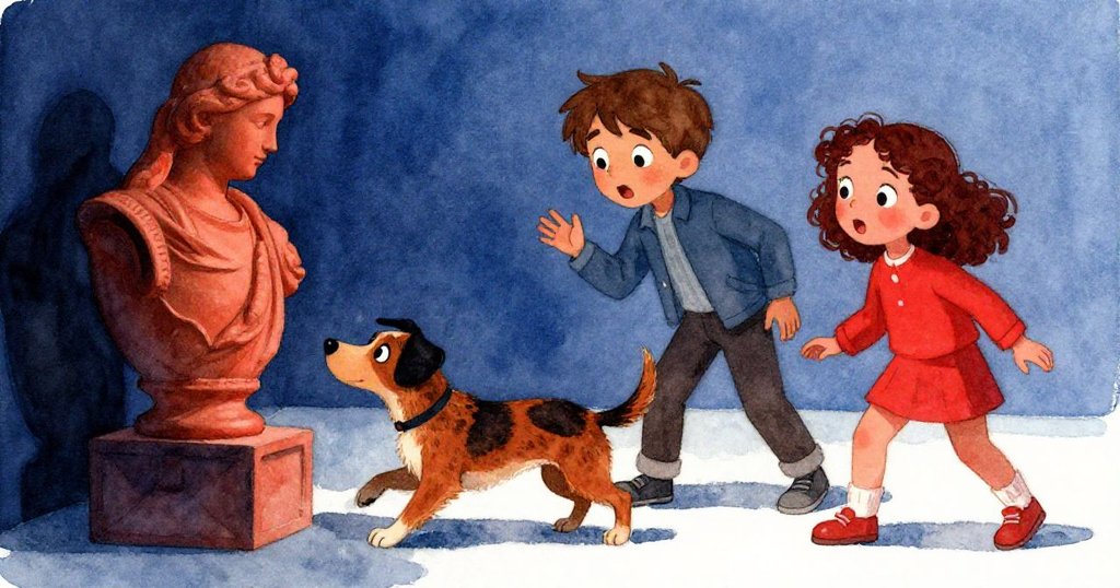 Troy與Joy緊急俯身穩定盒內陶瓷,狗尾不慎滑入引起歪斜,臉上寫滿驚慌與緊張,內心掙扎瞬間展現。