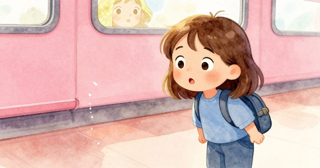 Viola凝視前方，眼中流露驚訝與專注，火車燈光下水流悄現於車廂地面，情緒緊張而細膩。