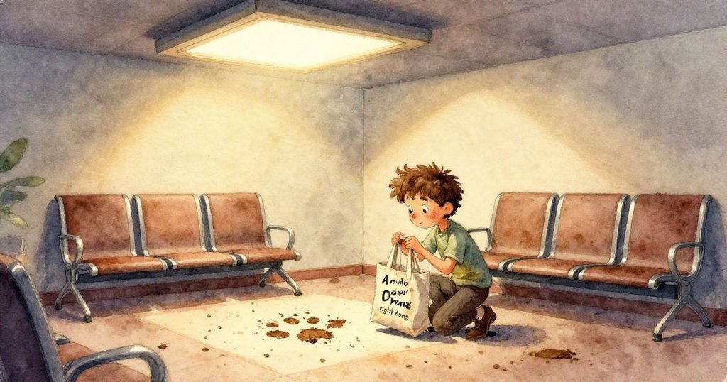 Owen的雙手特寫正打開手提袋，露出隱藏著的園藝剪刀，細節溫暖真實，充滿探索感。