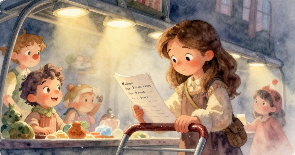 從高處俯瞰超市地面，展示冷藏櫃、陳舊貨架及即將倒塌的銀色湯罐堆，Kira 遠處穿梭冷氣通道。