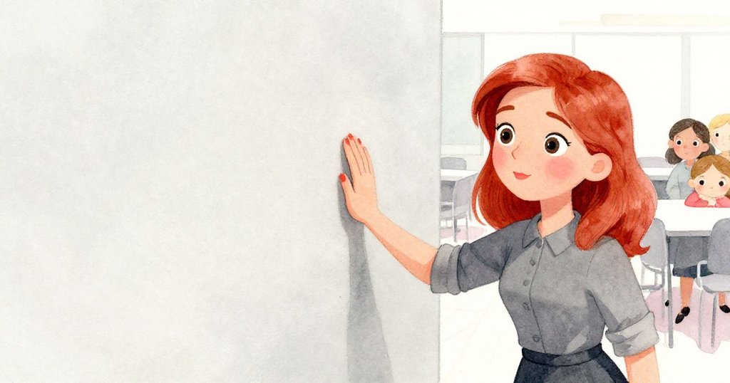 Ruby 輕輕拍觸牆上凹槽，空缺投影器遙控器處細膩呈現，流露出淡淡的失落與期待。