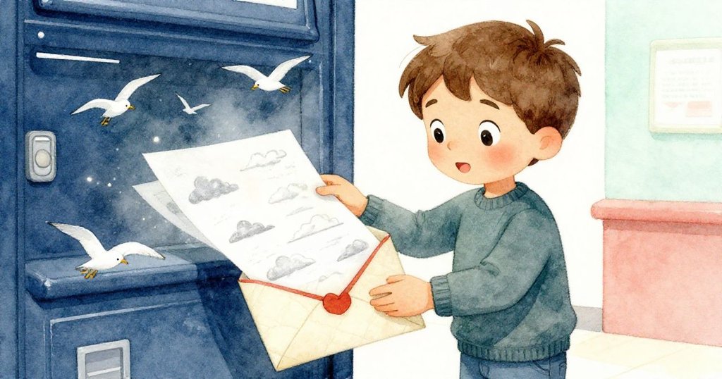 拉斐小心揭開信封縫隙,露出內藏銀墨頁面,面上驚奇與期待交織,展現隱藏之美。