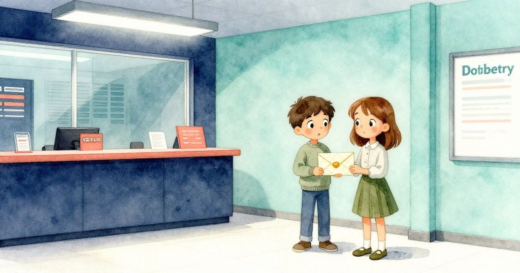 拉斐與梅布靜立郵局角落,手握神秘信封,溫柔燈光映襯平和心境,謎團卻仍未完全解開。