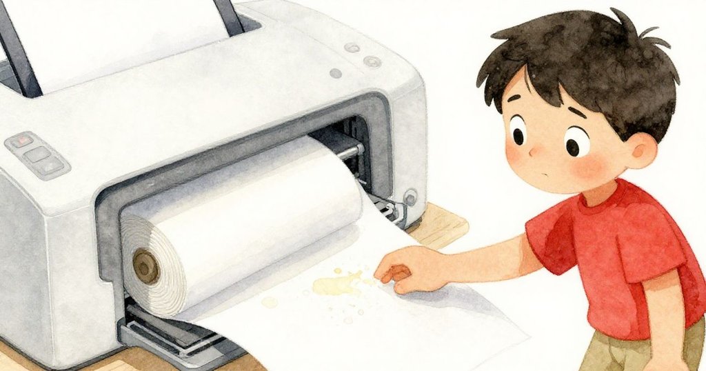 Luke仔細檢查印表機面板，手指感受黏稠碳粉與卡紙，神情專注呈現細緻質感。